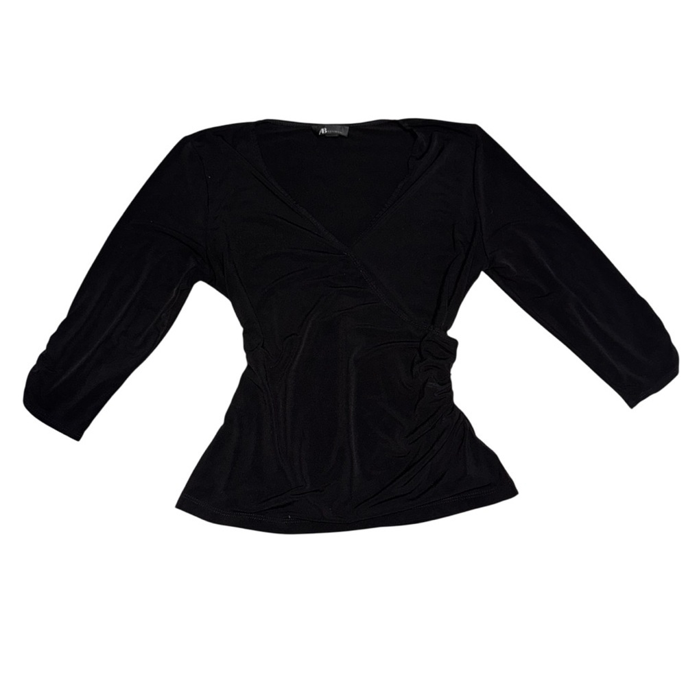 AB Studio Black Ruched Wrap Style Top | Size M